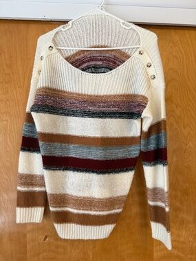 Maurice’s Women’s Cream Striped Button-Shoulder Sweater